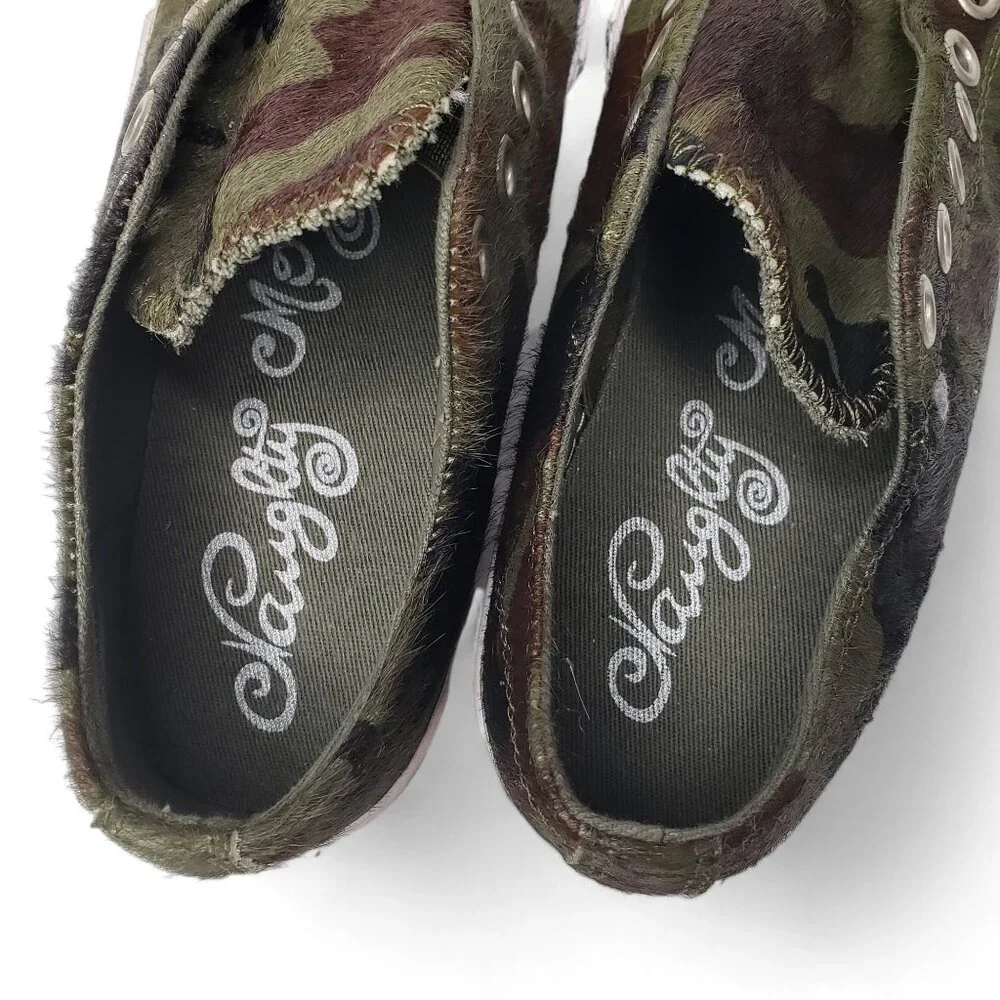 naughty monkey Camouflage Pony Hair Slip-On Sneakers in Green, Brown, Black
